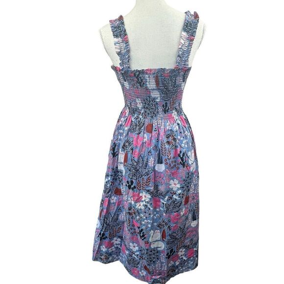 Kate Spade Blue Garden Posy Smocked Midi Dress XS Sleeveless Sundress - Picture 7 of 10